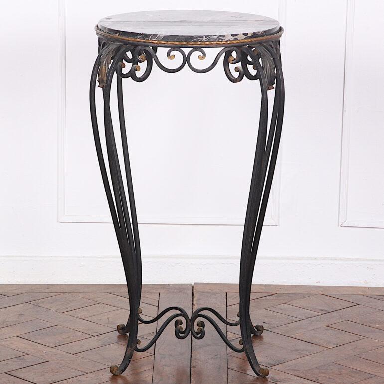 French Art Deco / Modernist Wrought Iron and Marble Stand Table Raymond Subes For Sale 3