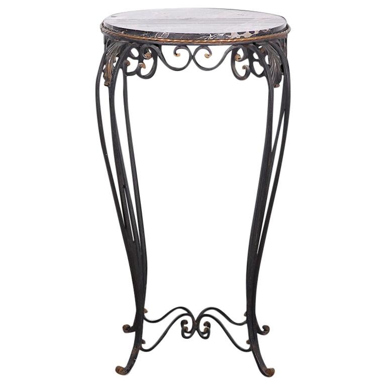 French Art Deco / Modernist Wrought Iron and Marble Stand Table Raymond Subes For Sale