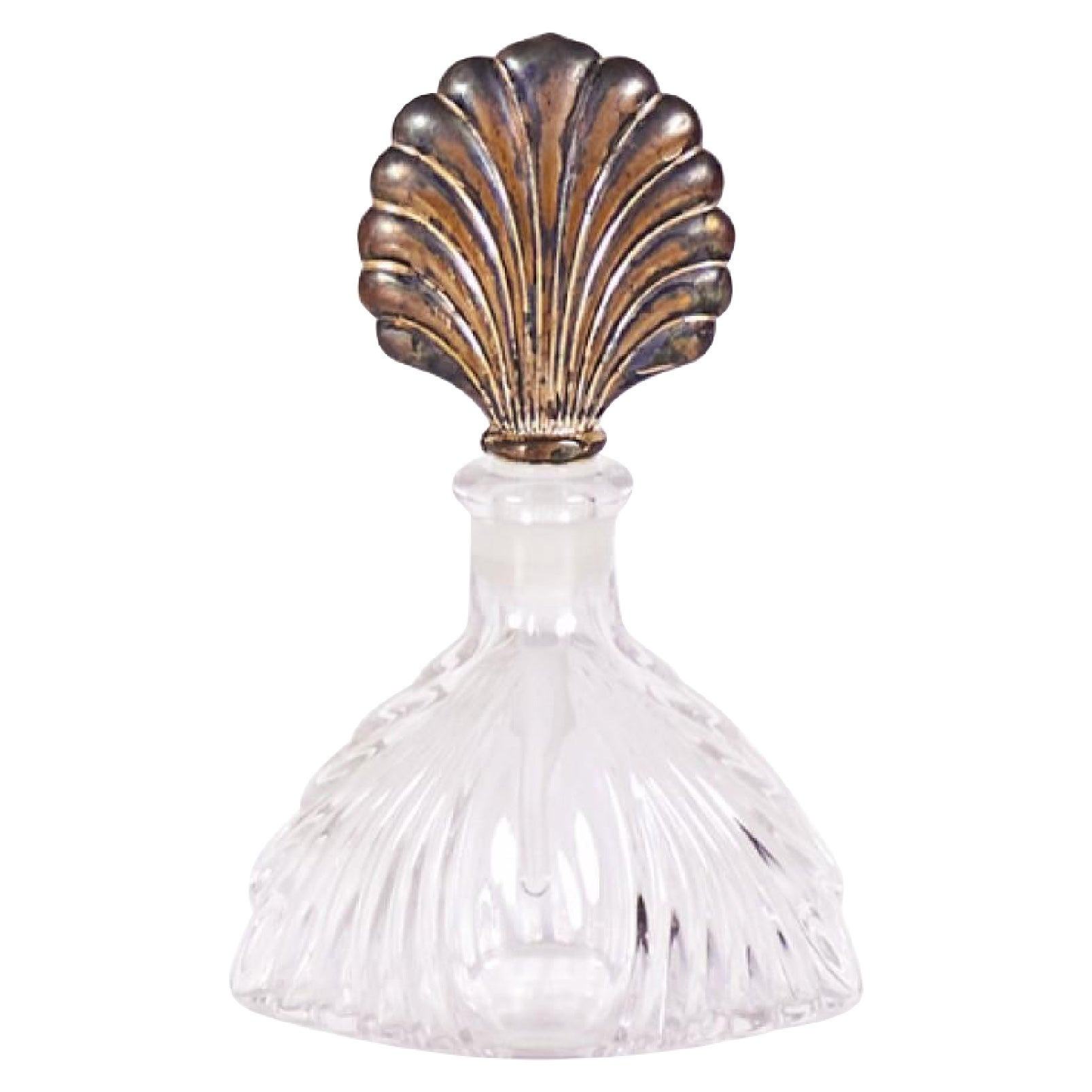 French Art Deco Molded Glass and Silver Perfume Bottle en vente