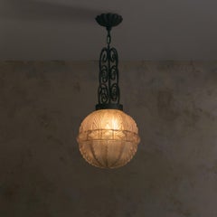 French Art Deco Molded Glass Spherical Pendant, 1920s