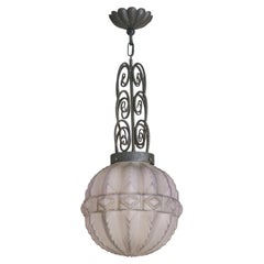 French Art Deco Molded Glass Spherical Pendant, 1920s