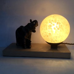 French Art Deco Mood Lamp of an Elephant on a Marble Base