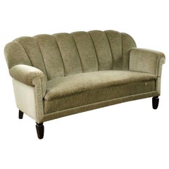 Vintage French Art Deco Moss Green Upholstered Sofa, 1940s
