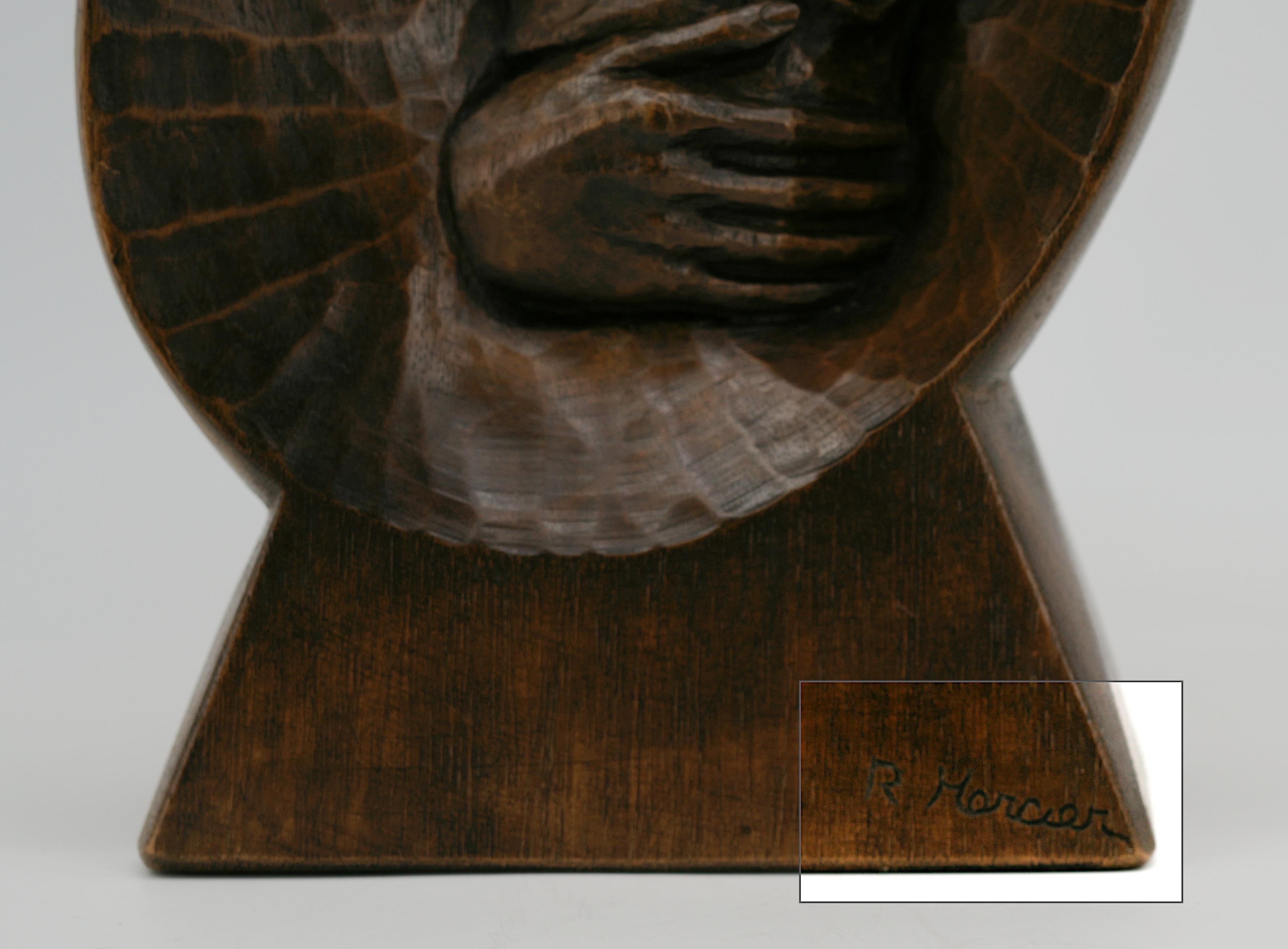 Wood French Art Deco Mother & Child Sculpture, 1930s For Sale