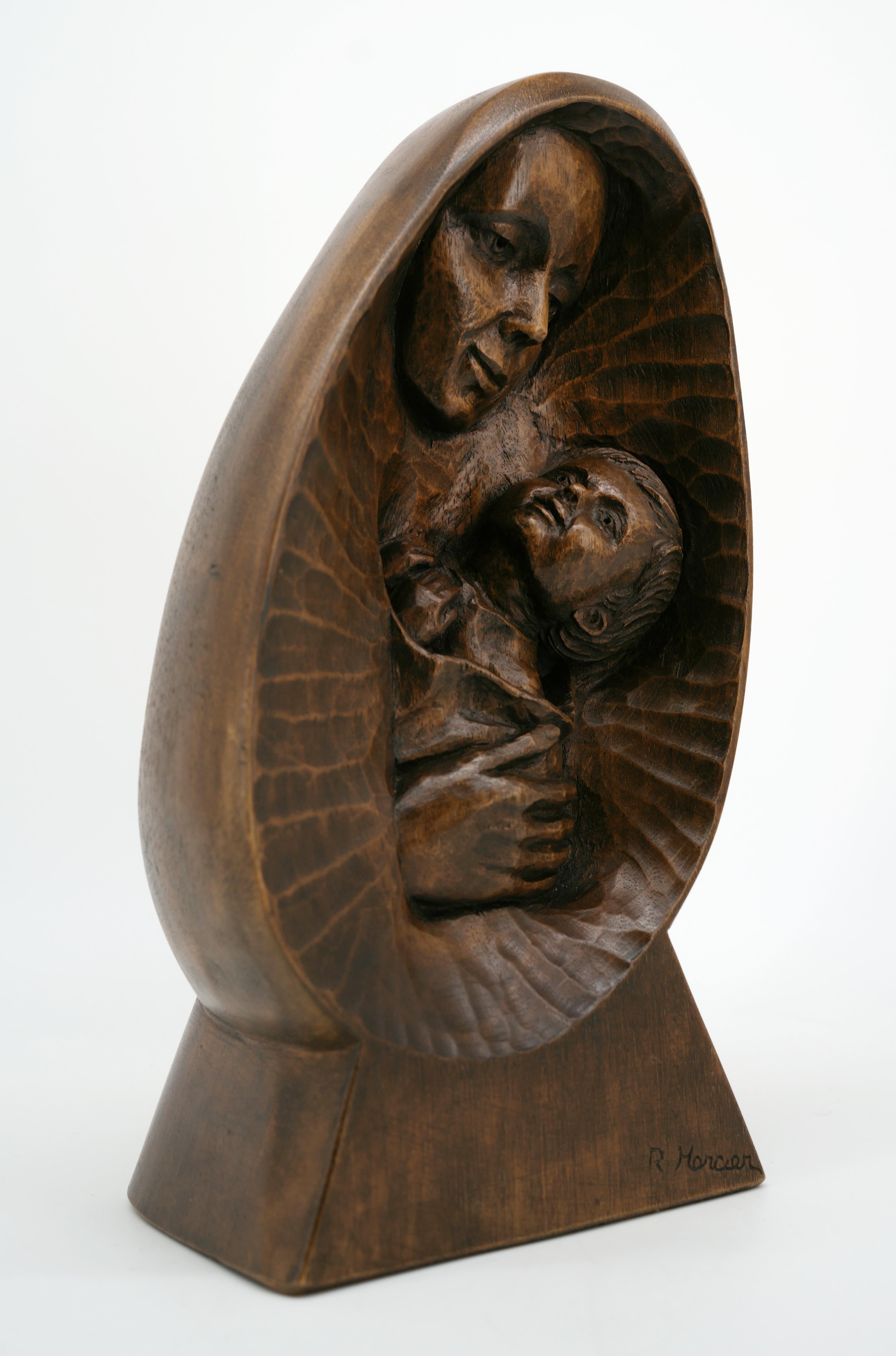 Metà XX secolo Scultura unica di Madre e Bambino in stile Art Déco francese, anni '30 in vendita