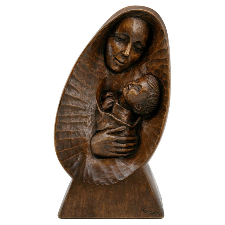 French Art Deco Mother & Child Sculpture, 1930s For Sale