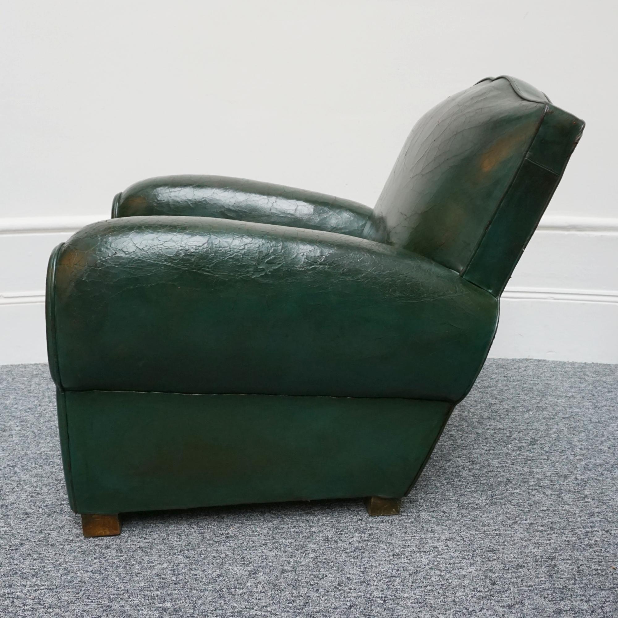 Leather French Art Deco Moustache Backed Club Chairs