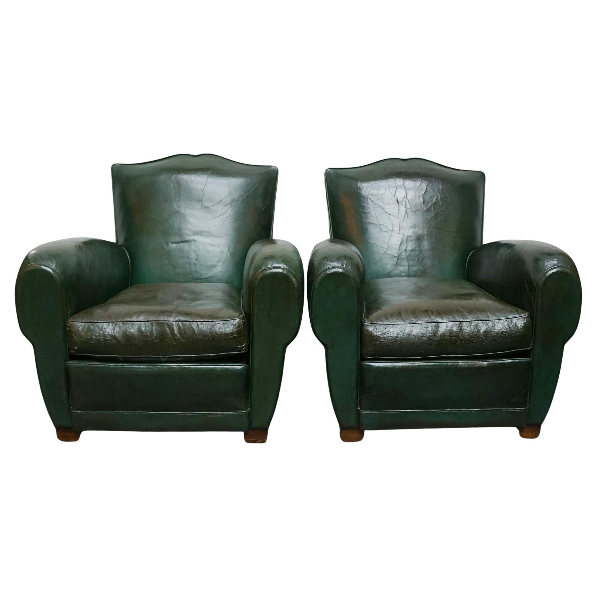 French Art Deco Moustache Backed Club Chairs 