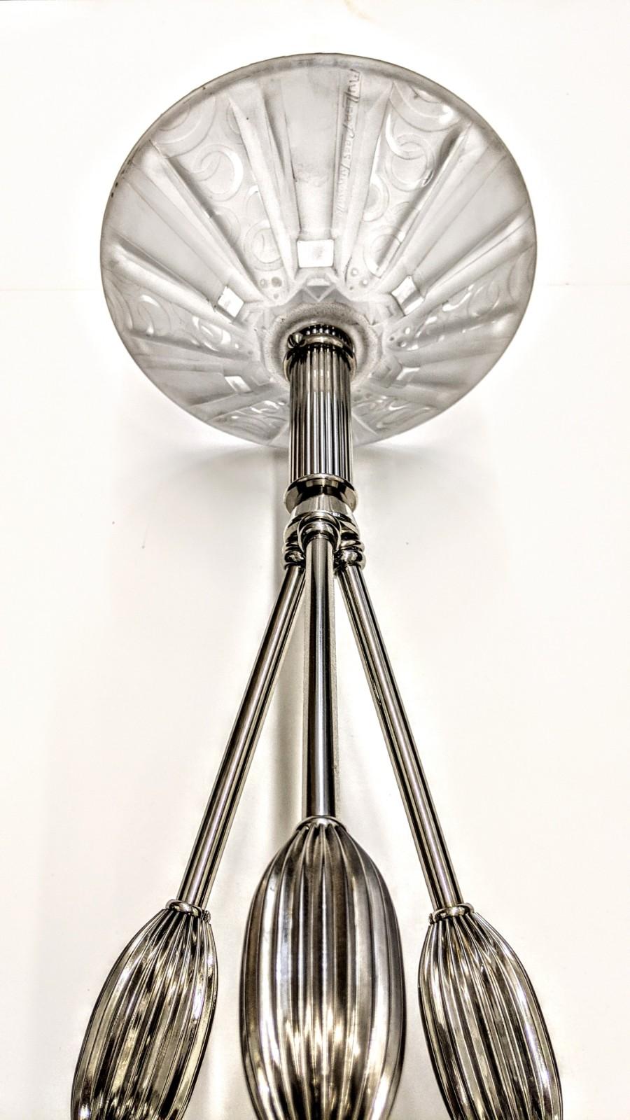 Bronze French Art Deco Pendant Chandelier signed by Muller Freres