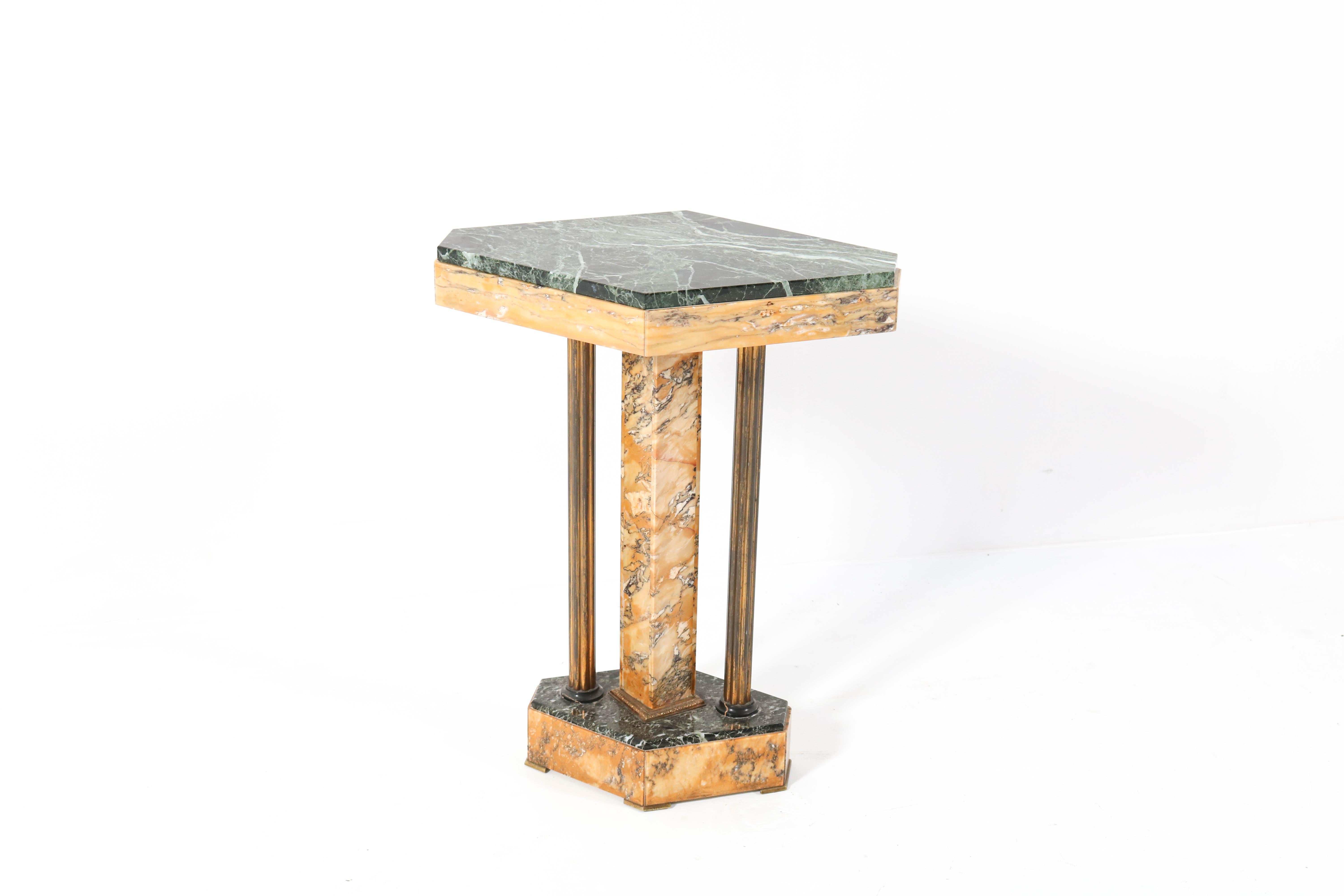 French Art Deco Multicolored Marble Side Table, 1930s In Good Condition In Amsterdam, NL