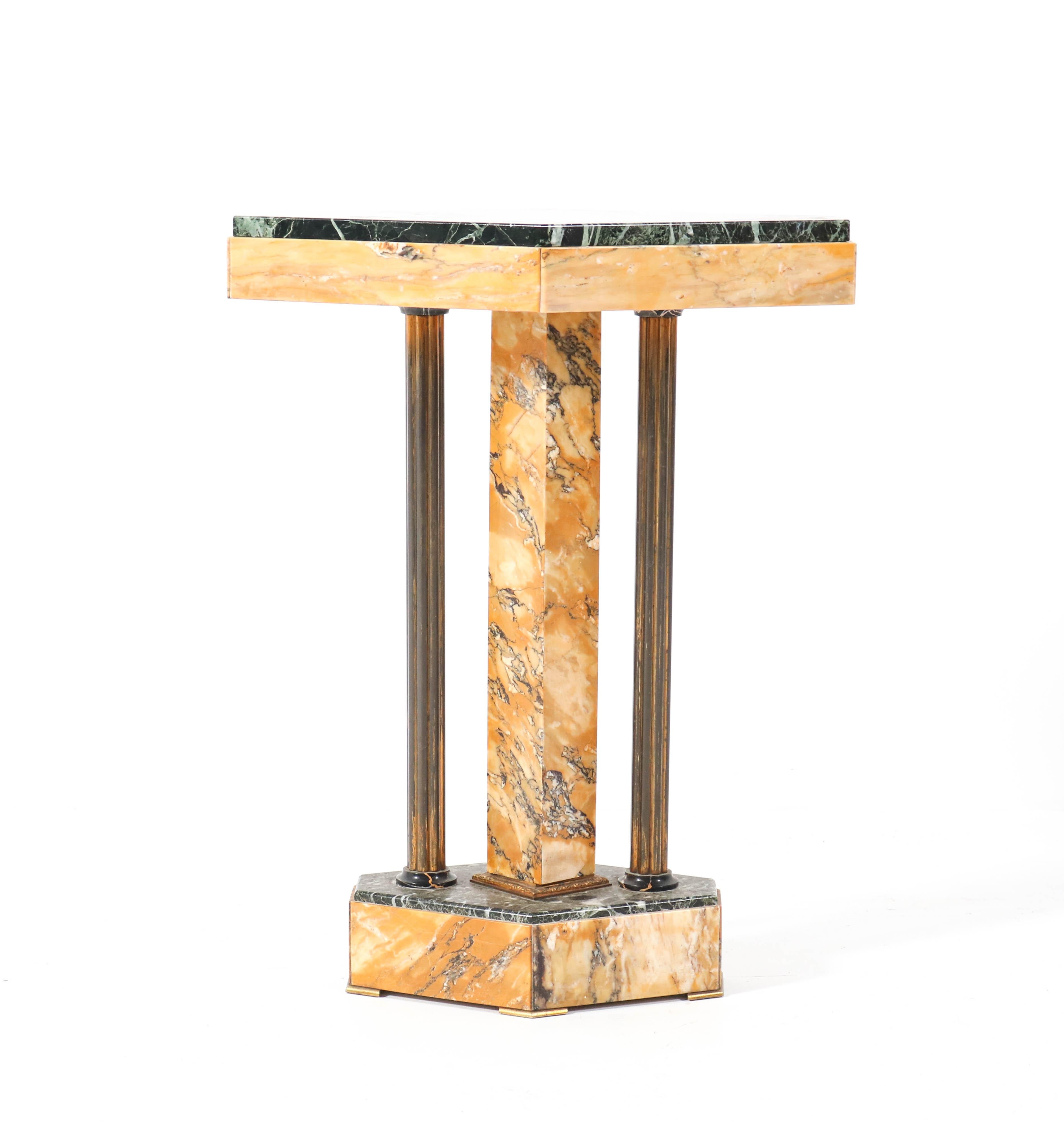 Brass French Art Deco Multicolored Marble Side Table, 1930s