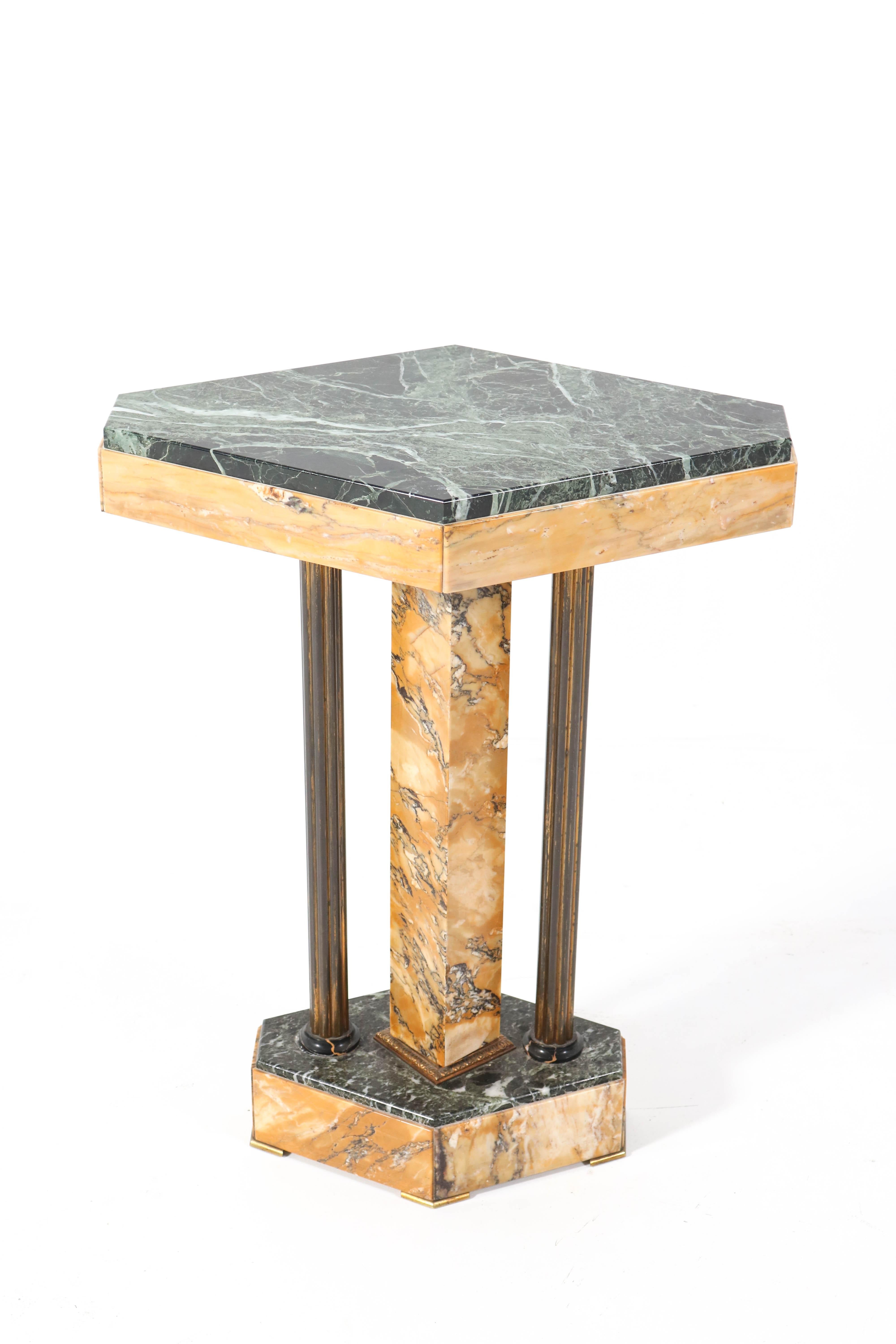 French Art Deco Multicolored Marble Side Table, 1930s 1