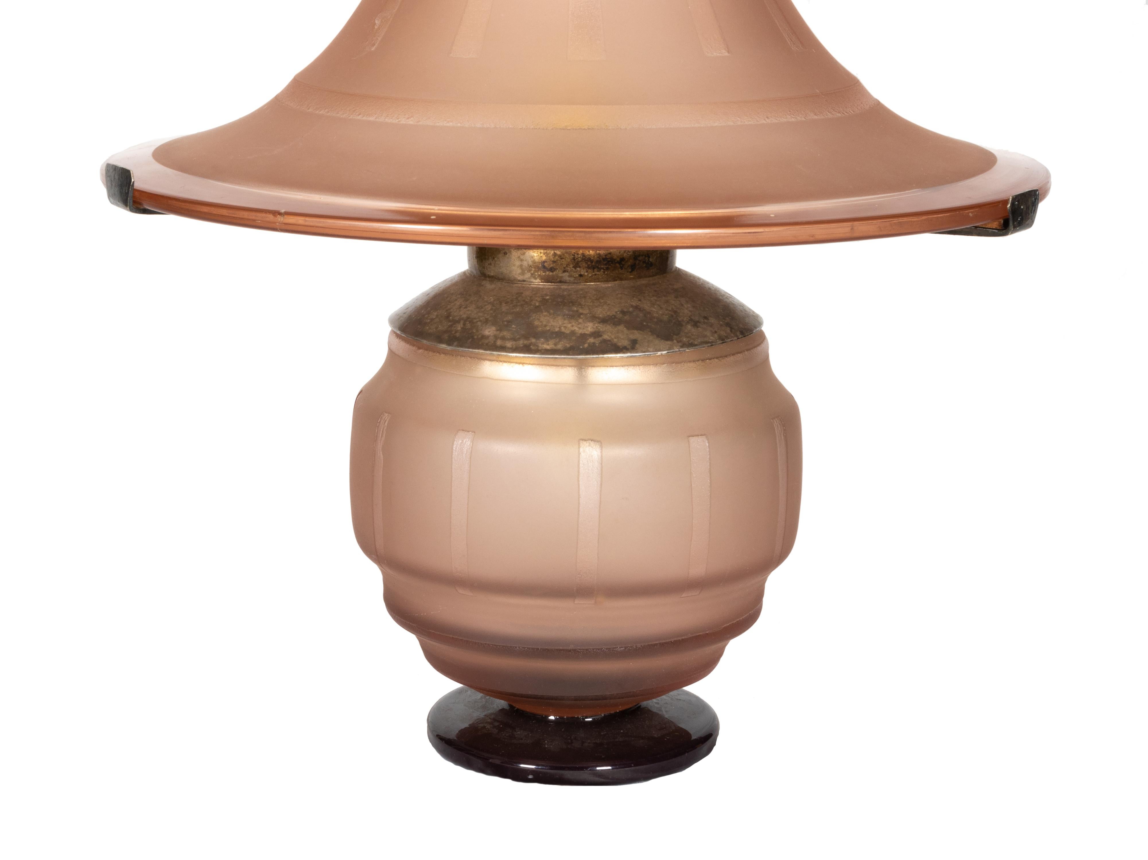 Glass French Art Deco Mushroom Table Lamp, 1930s For Sale