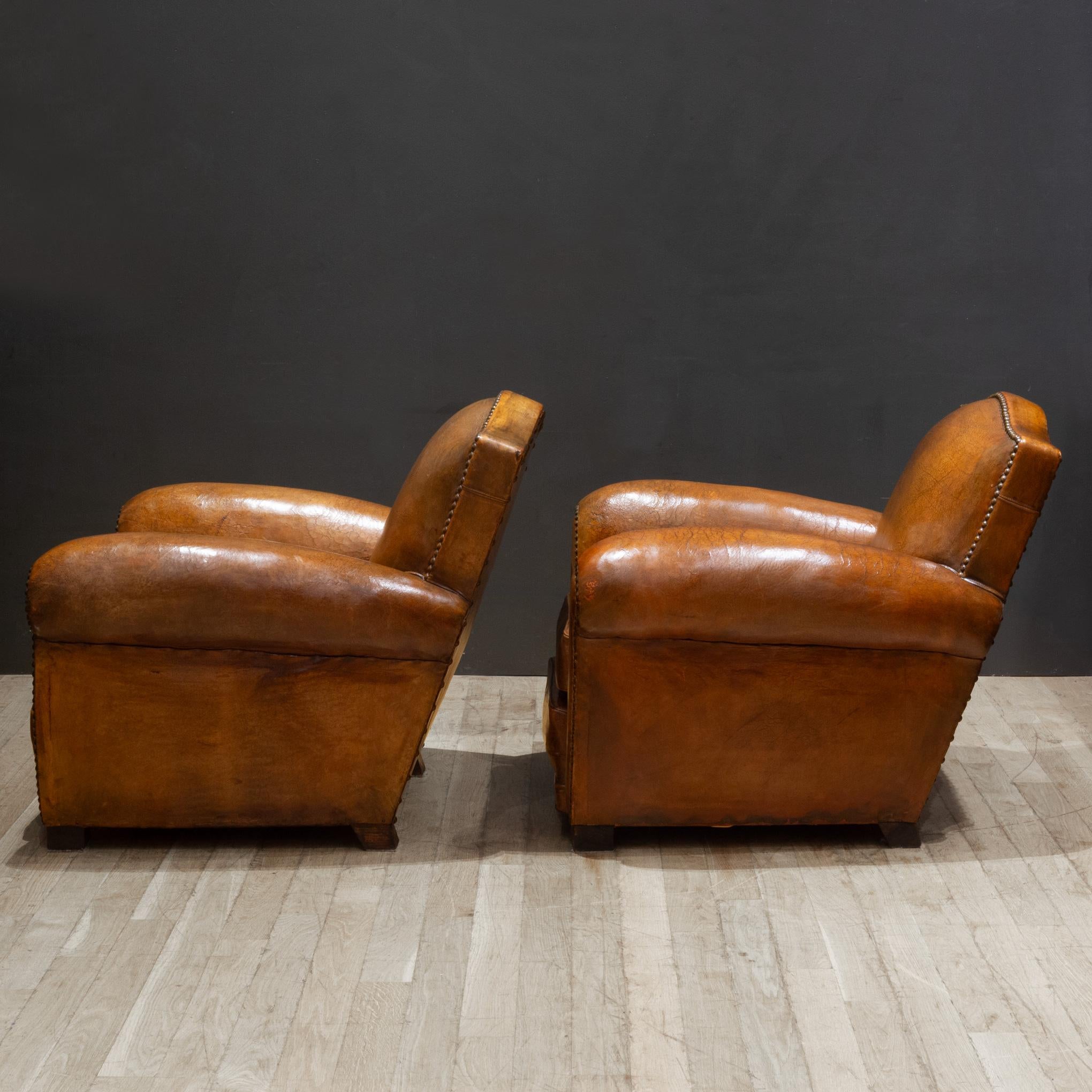 French Art Deco Mustache Leather Club Chairs c.1930 7