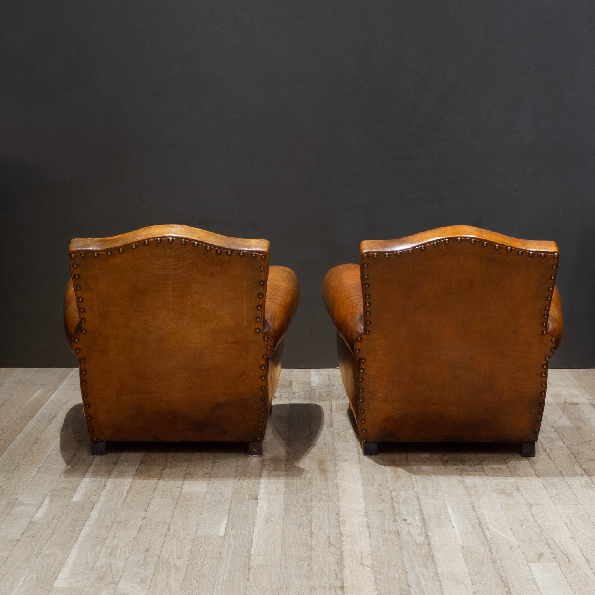 French Art Deco Mustache Leather Club Chairs c.1930 8