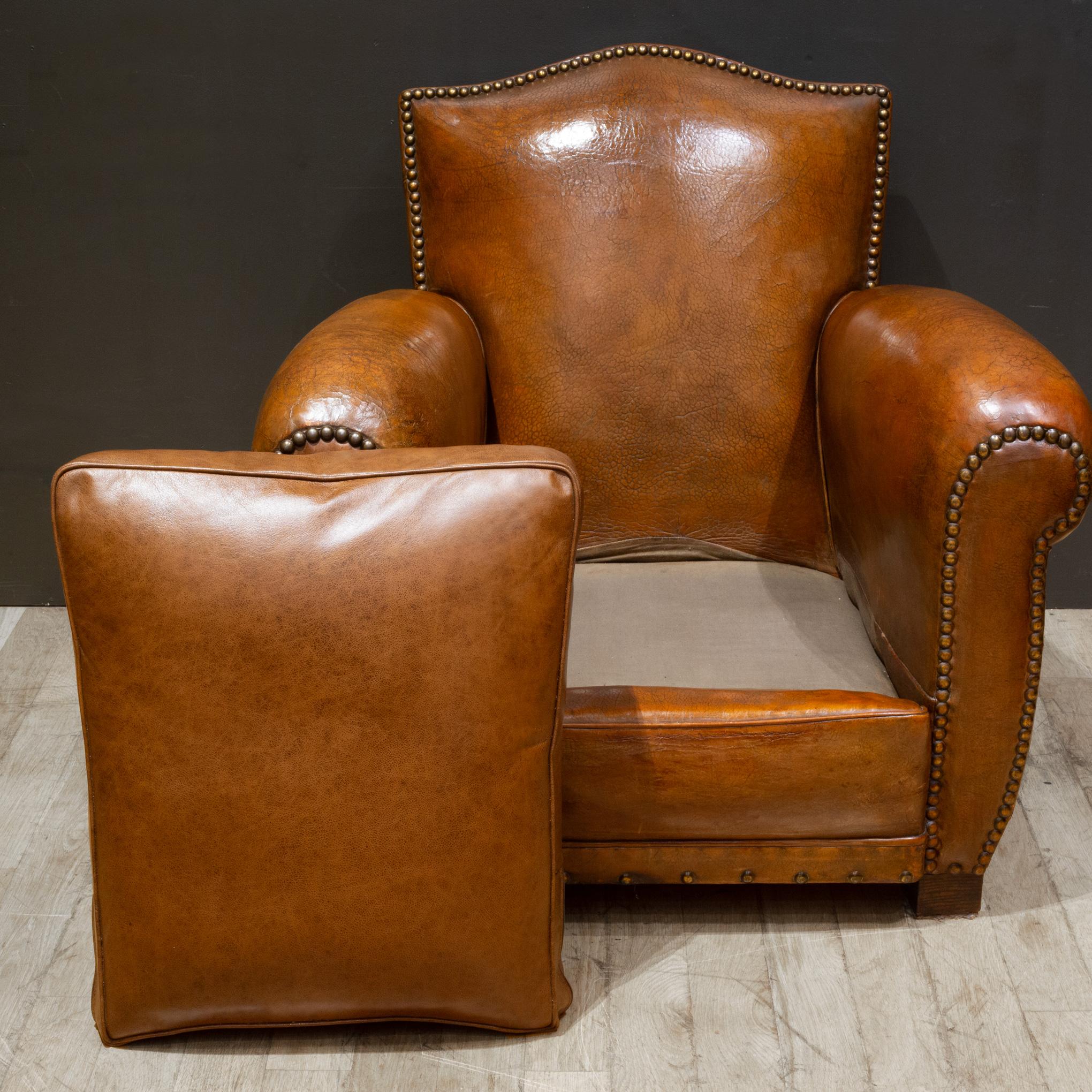 French Art Deco Mustache Leather Club Chairs c.1930 9