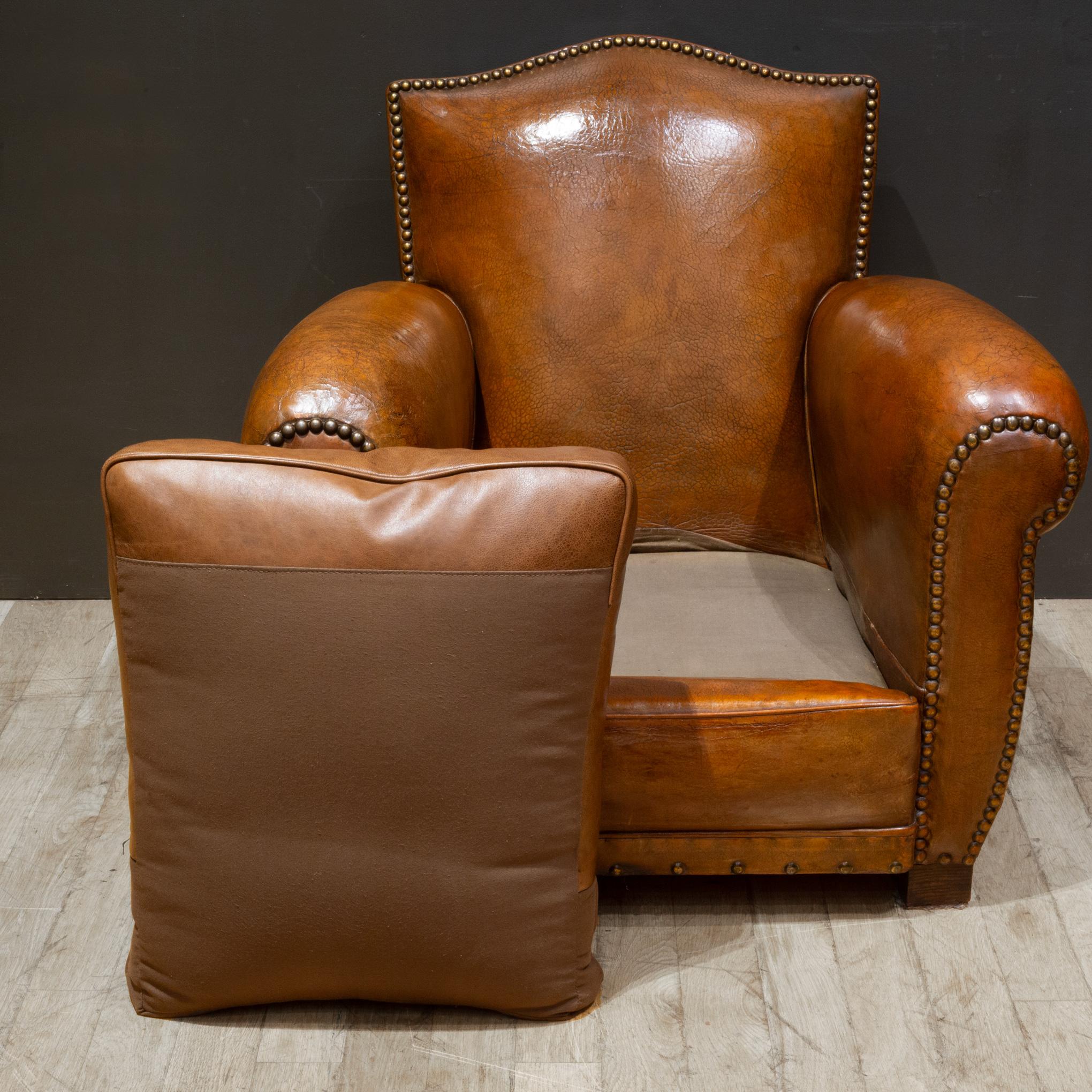French Art Deco Mustache Leather Club Chairs c.1930 10