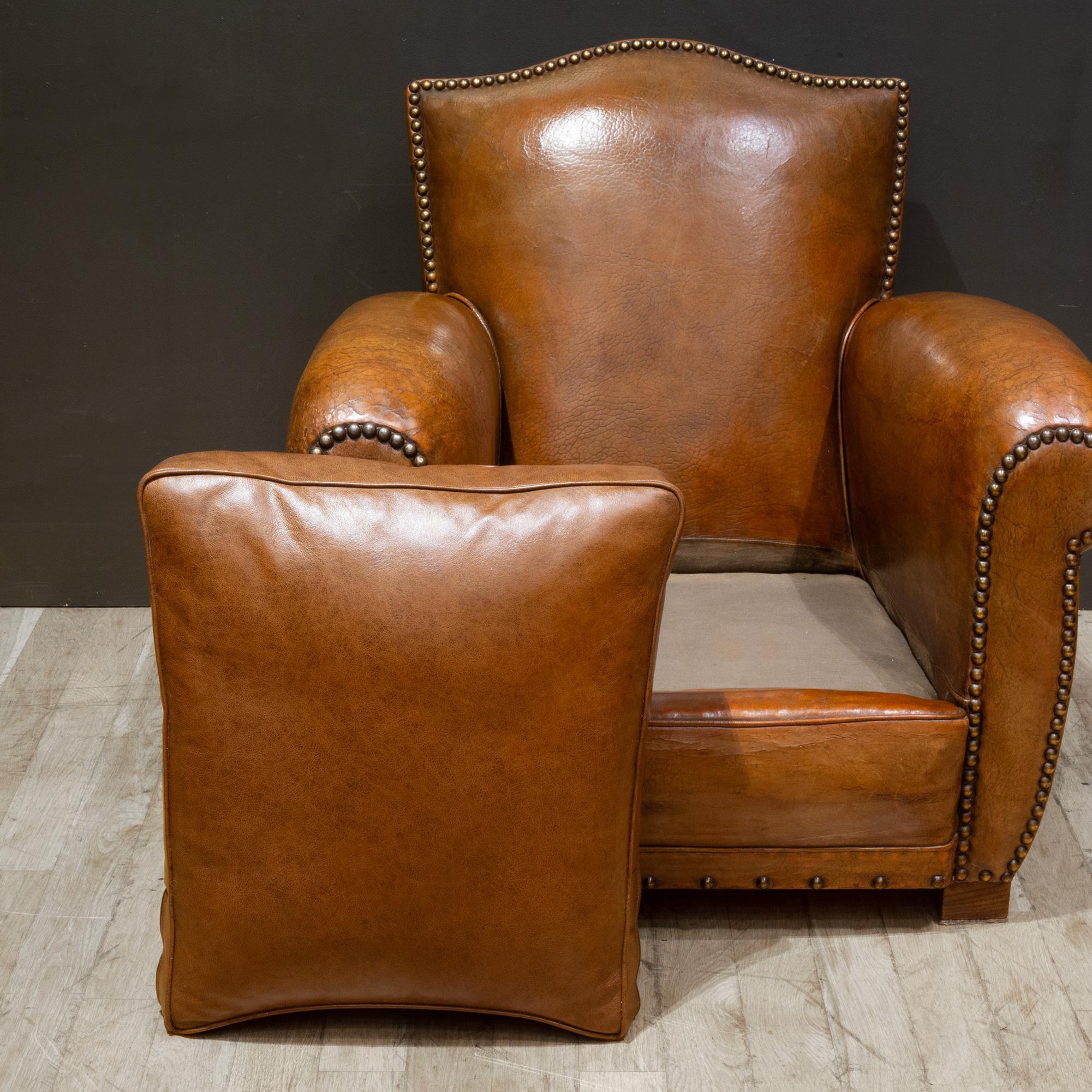 French Art Deco Mustache Leather Club Chairs c.1930 11