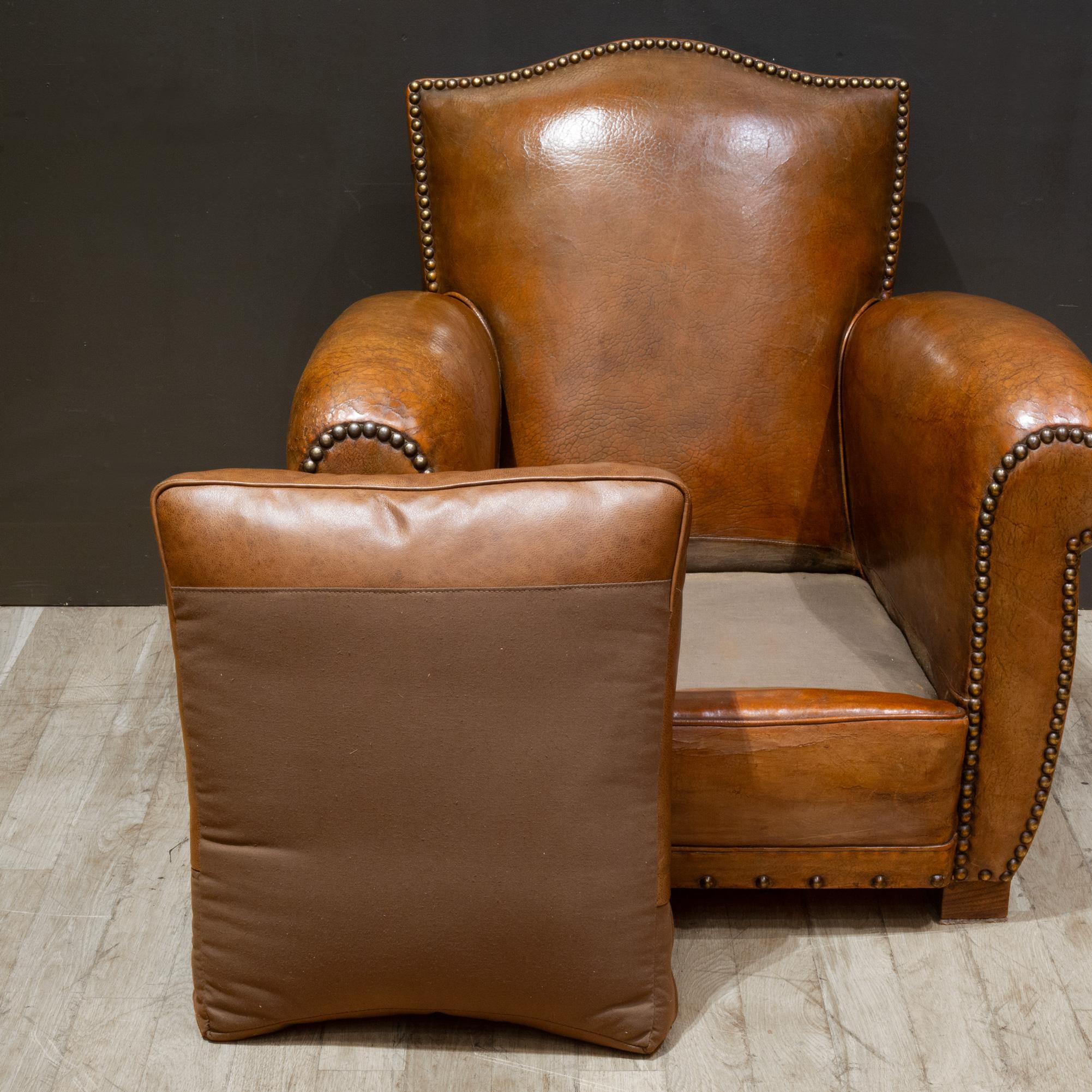 French Art Deco Mustache Leather Club Chairs c.1930 12