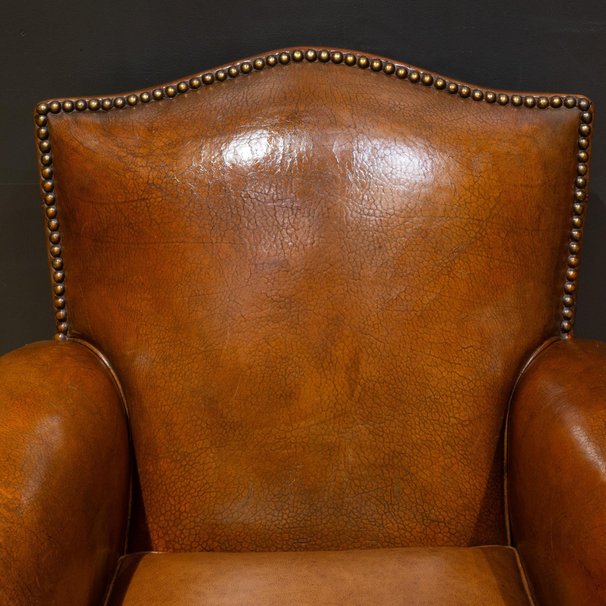 20th Century French Art Deco Mustache Leather Club Chairs c.1930