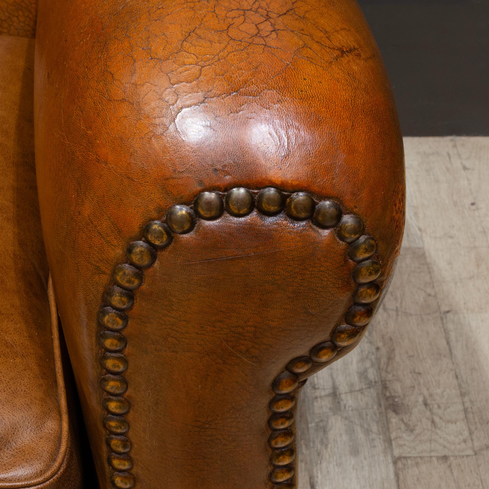 French Art Deco Mustache Leather Club Chairs c.1930 1