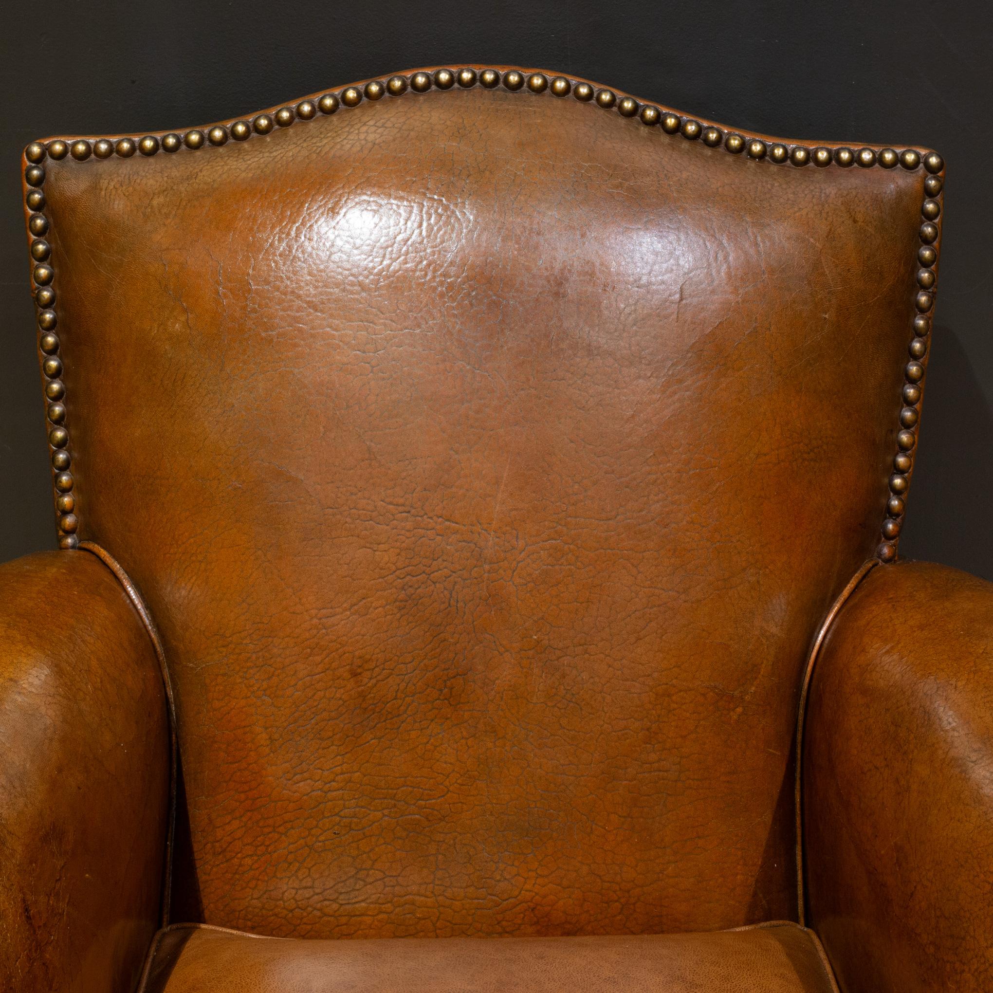 French Art Deco Mustache Leather Club Chairs c.1930 4