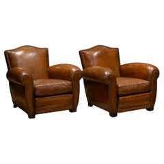 French Art Deco Mustache Leather Club Chairs c.1930