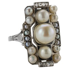 Art Deco Natural Pearl & Diamond Ring, France