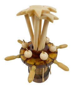 French Art Deco Nautical Themed Bakelite Cocktail Pick and Muddler Set