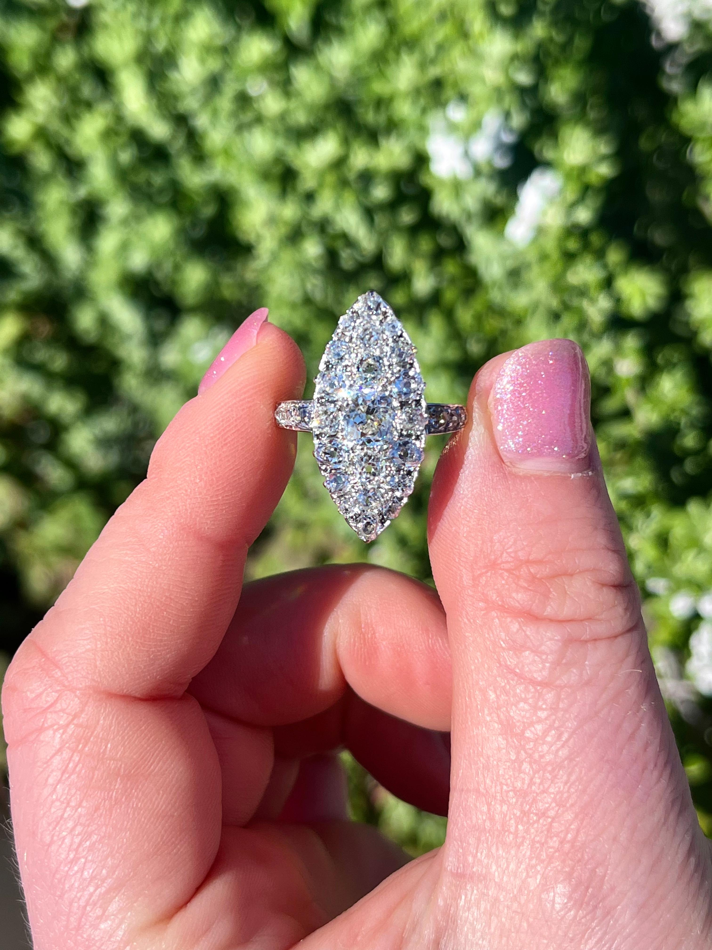 French Art Deco Navette Ring In Good Condition For Sale In Houston, TX