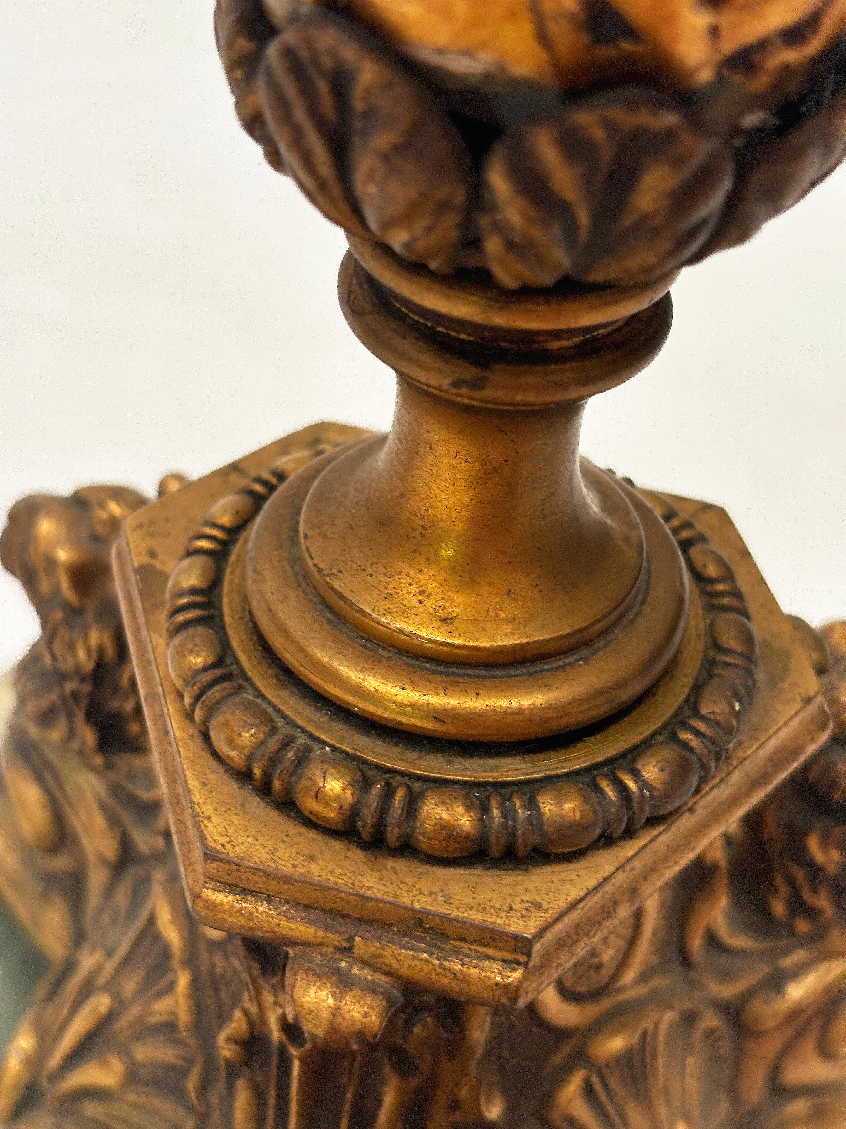 Lampada da terra francese Art Deco Neoclassica in bronzo, onice e doratura in vendita 1