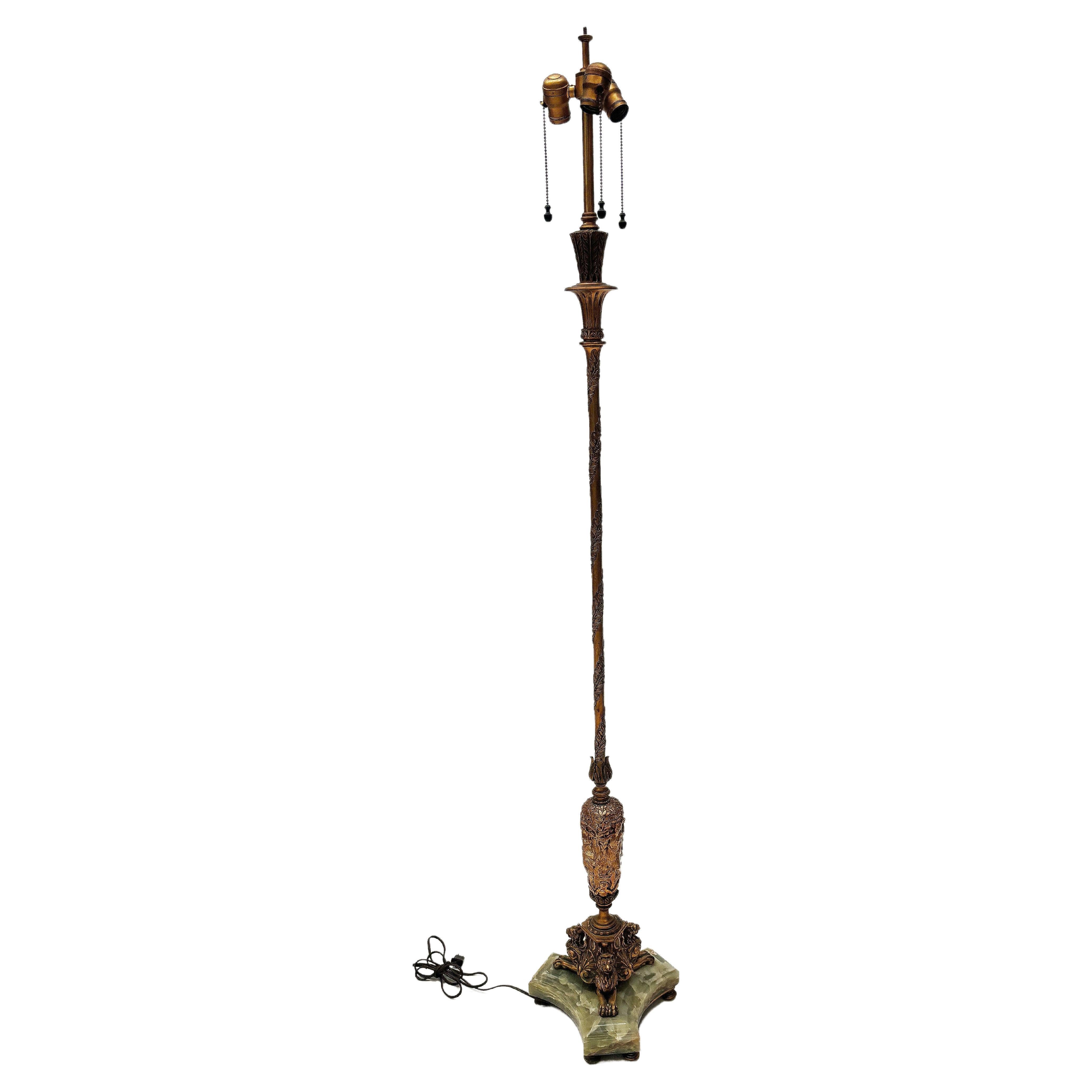 French Art Deco Neoclassic Bronze, Onyx and Gilt Floor Lamp
