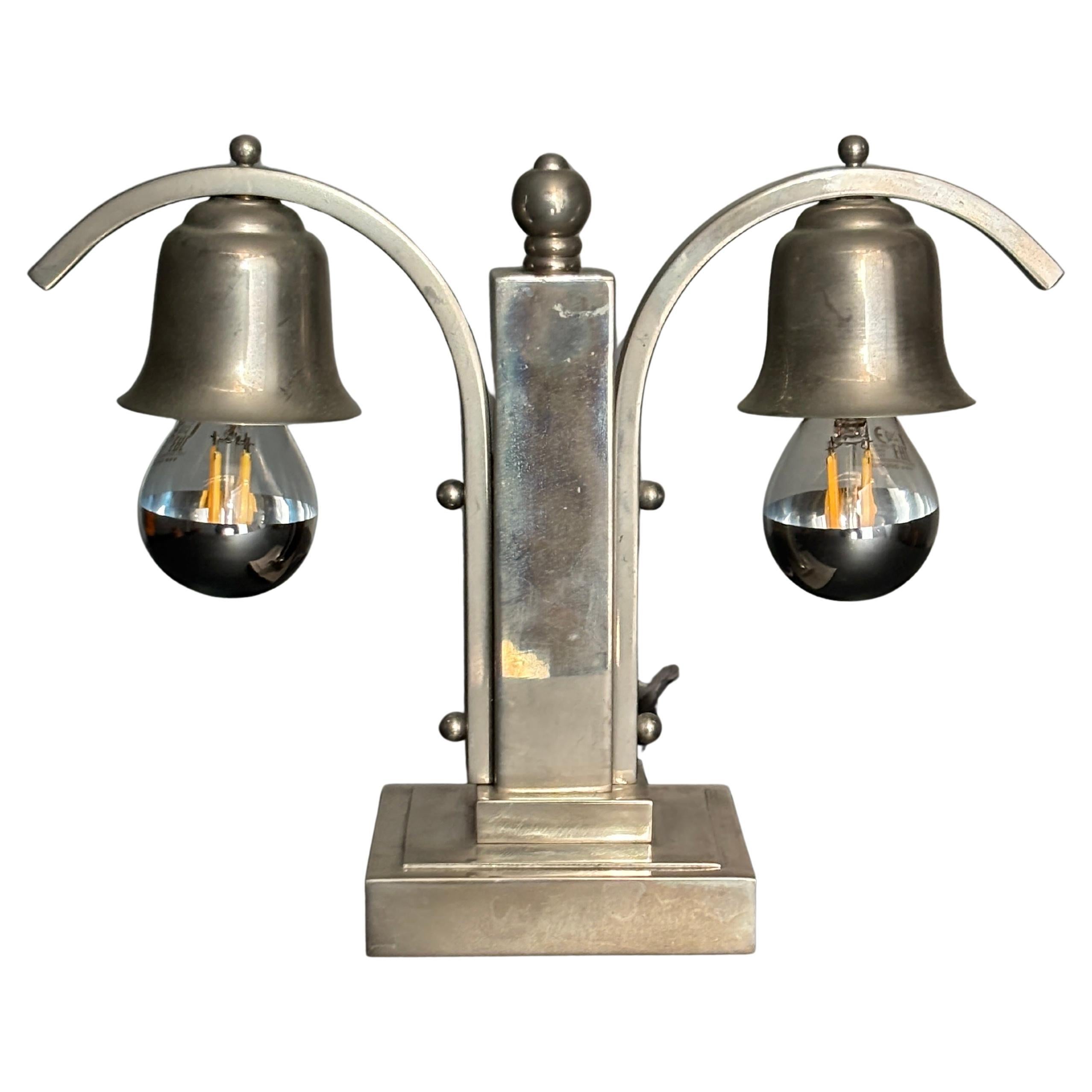 French art deco nickel desk or table lamp, 1930s