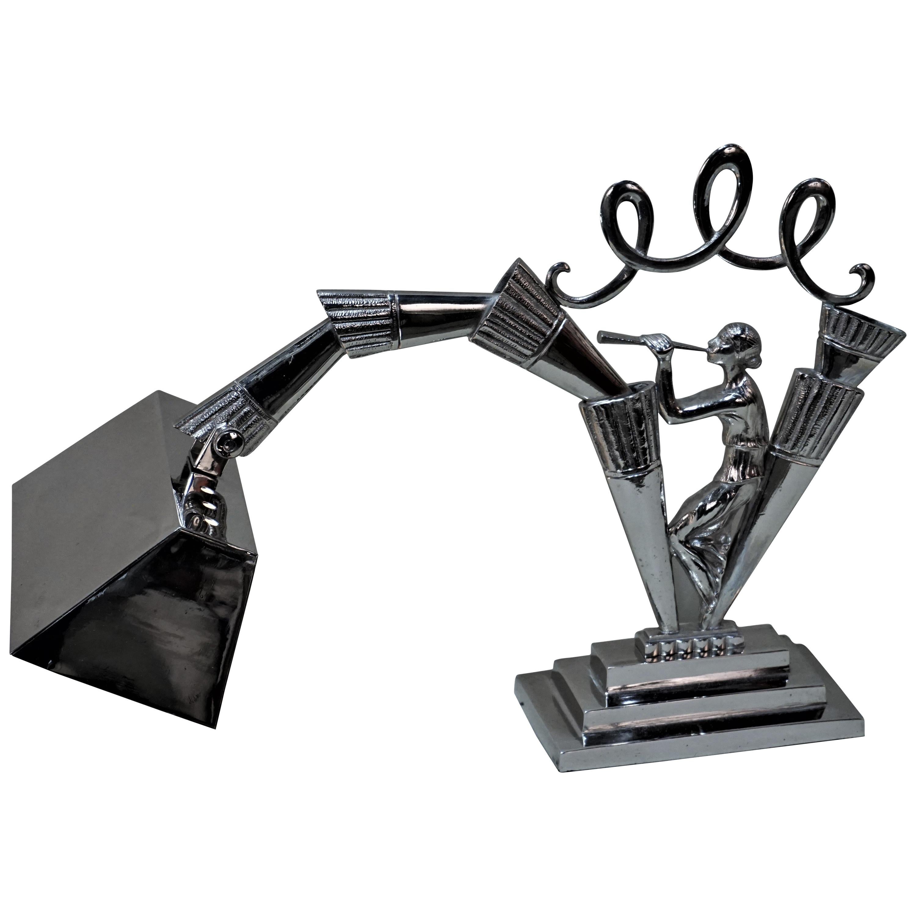 French Art Deco Nickel on Bronze Piano/Desk Lamp