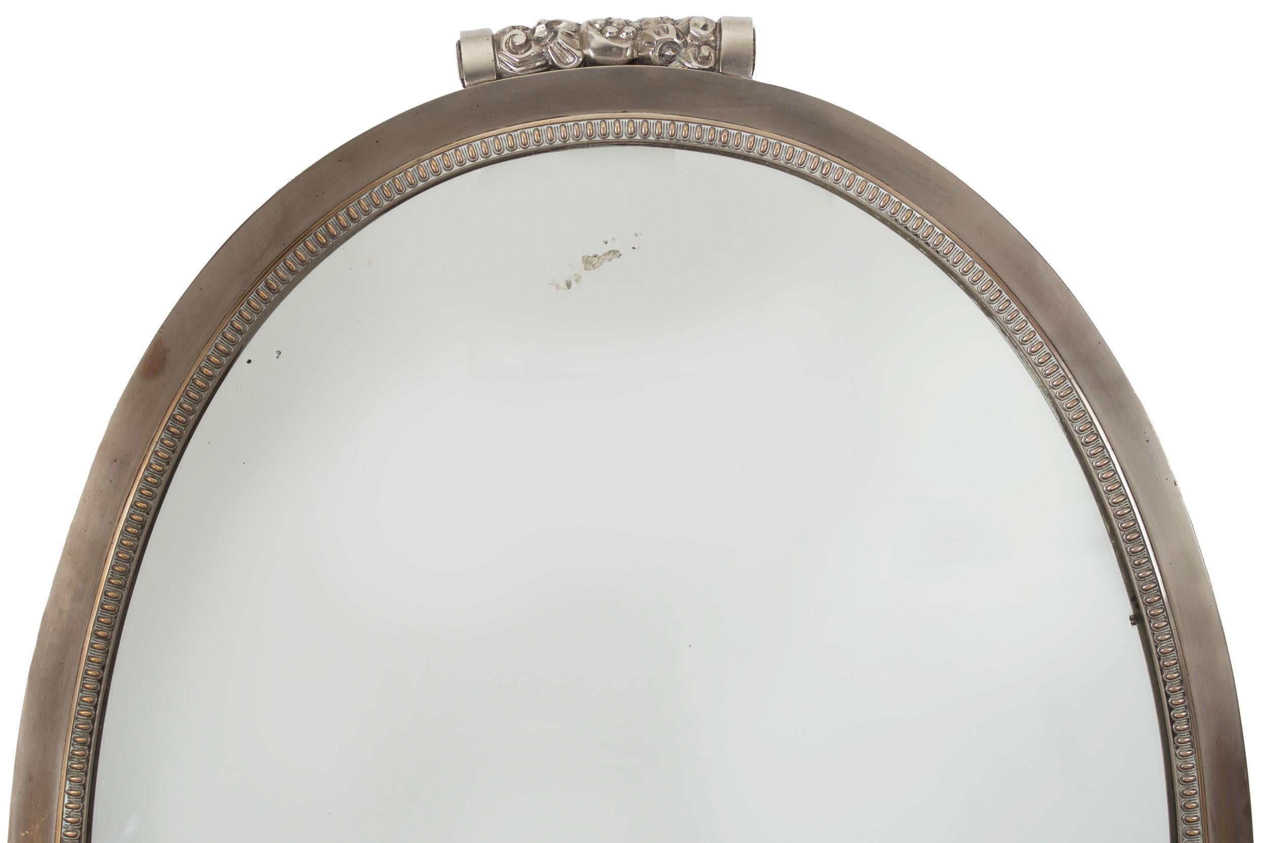 French Art Deco Nickel-Plated Cast Steel Ovular Wall Mirror, circa 1930s In Good Condition In Shippensburg, PA