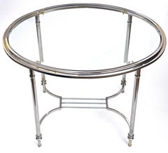 French Art Deco Nickel-plated Oval Side Table in the Style of Maison Jansen