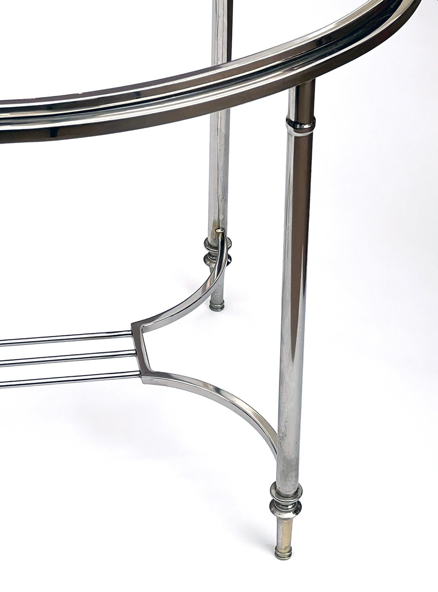 Plated French Art Deco Nickel-plated Oval Side Table in the Style of Maison Jansen For Sale