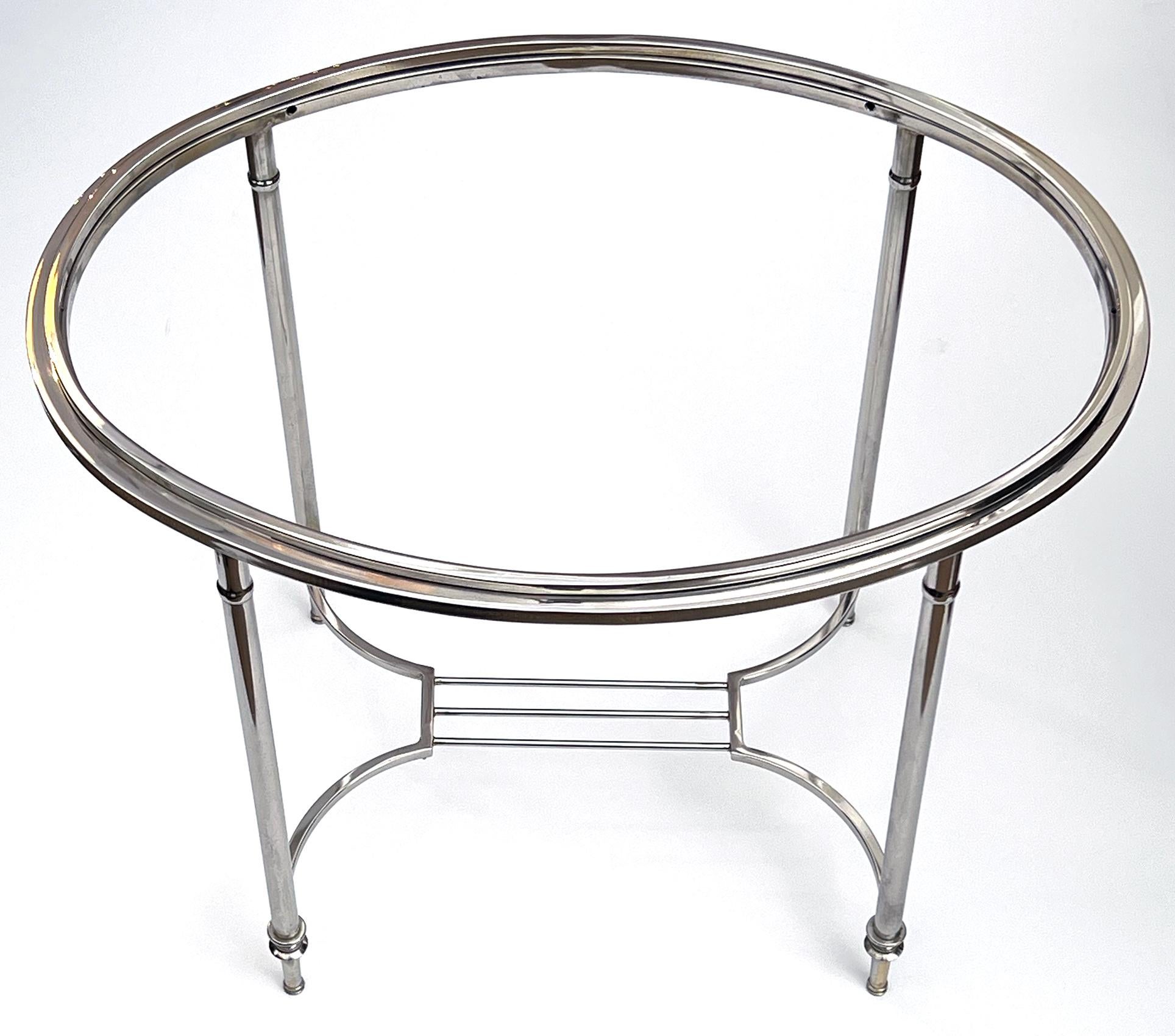 Mid-20th Century French Art Deco Nickel-plated Oval Side Table in the Style of Maison Jansen For Sale