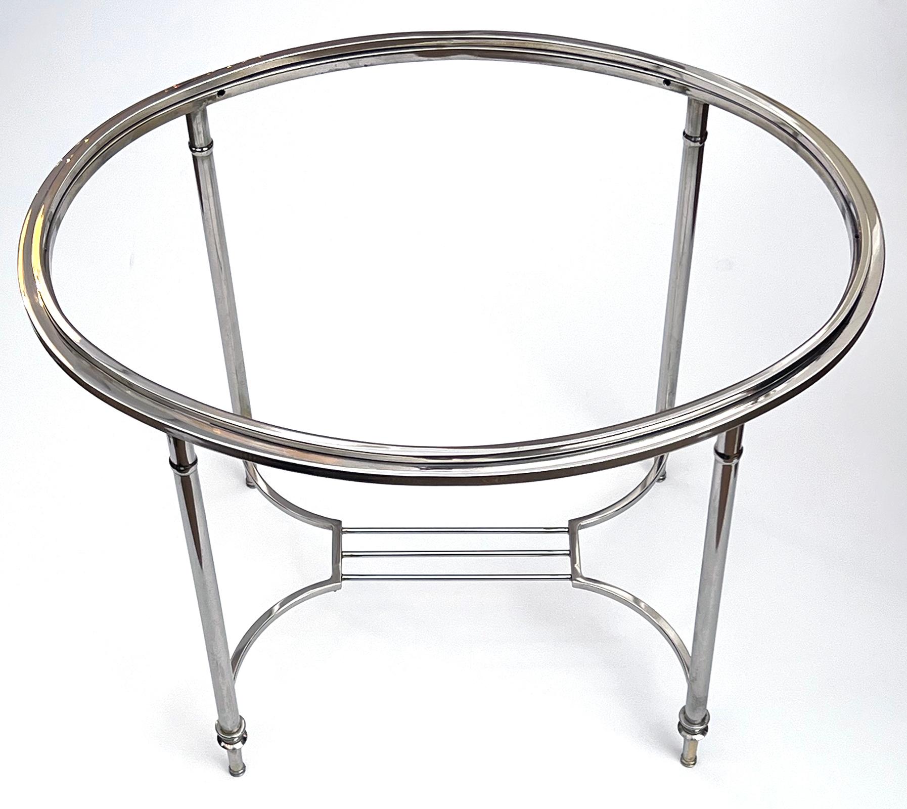 French Art Deco Nickel-plated Oval Side Table in the Style of Maison Jansen For Sale 3