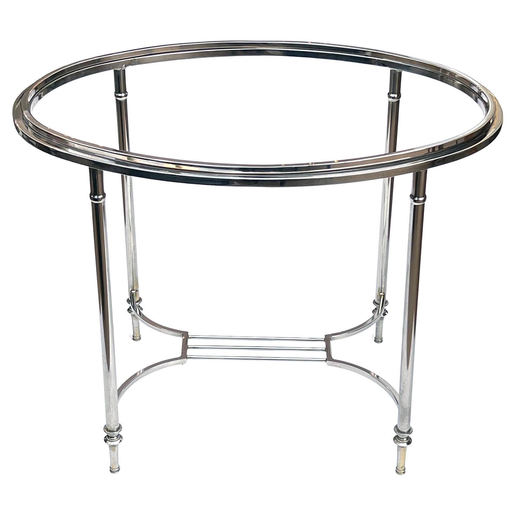 French Art Deco Nickel-plated Oval Side Table in the Style of Maison Jansen For Sale