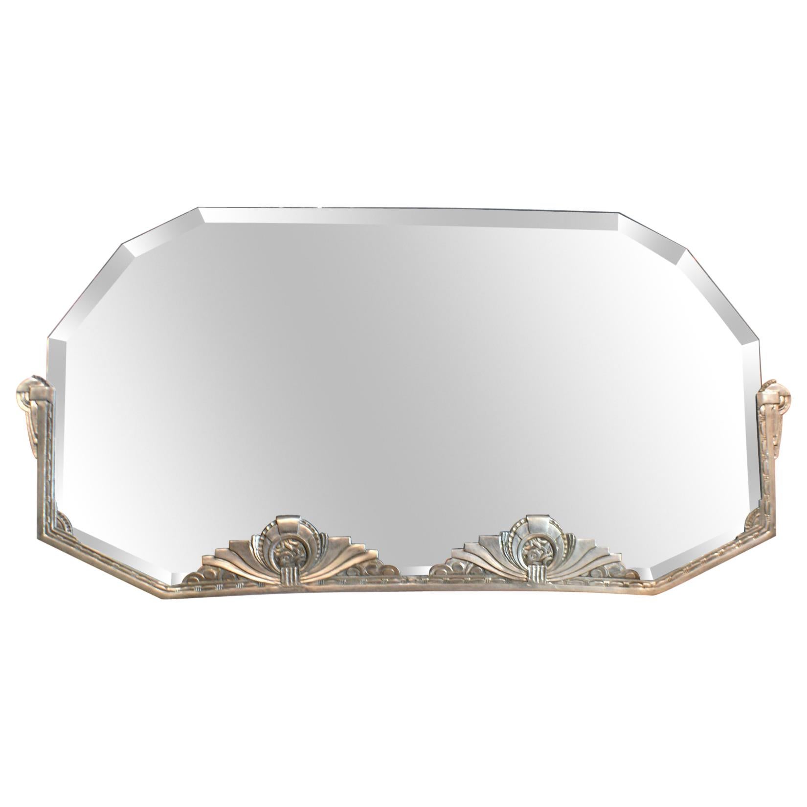 French Art Deco Nickel-Plated Wall Mirror For Sale