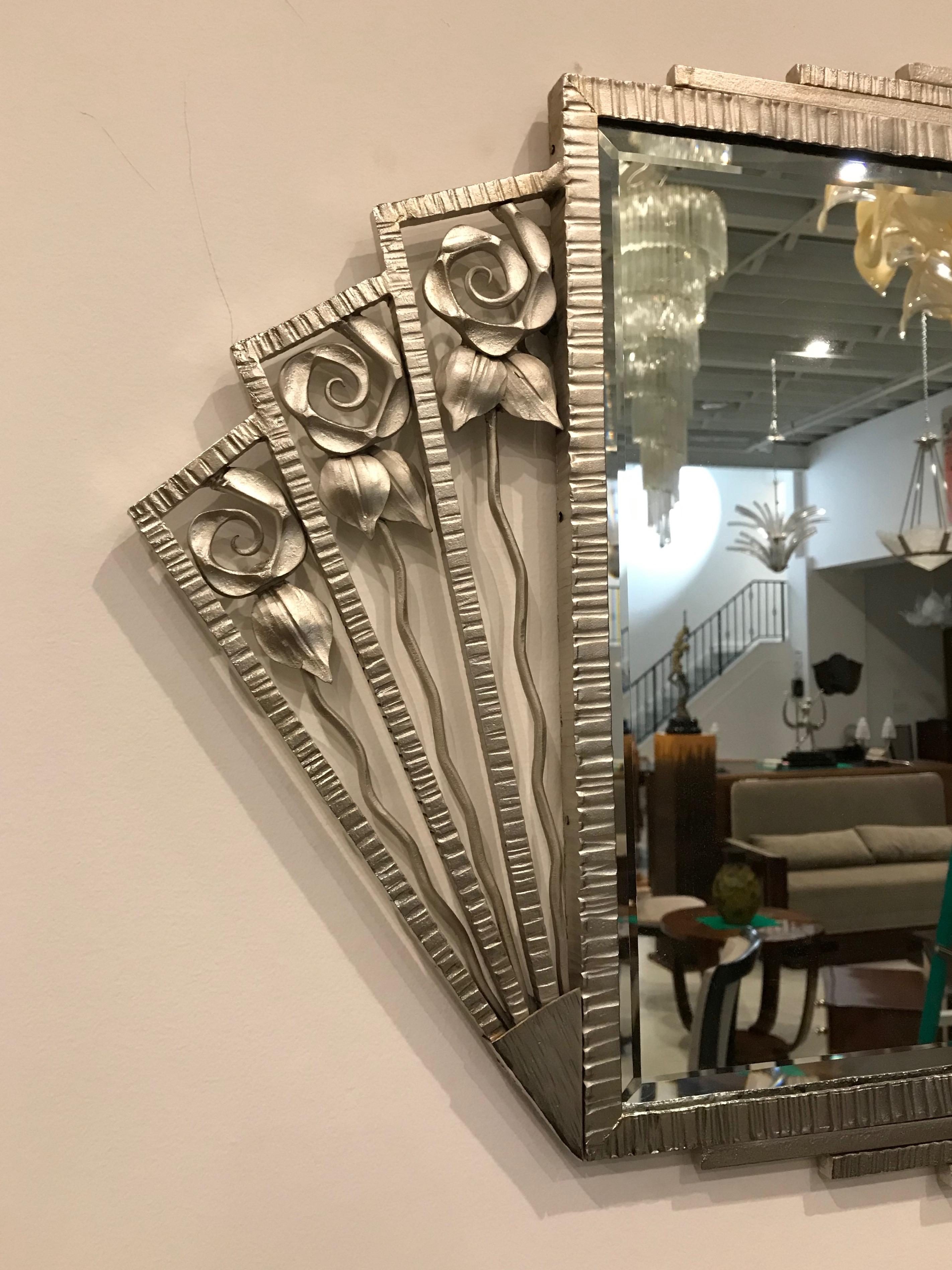 20th Century French Art Deco Nickel Wall Mirror