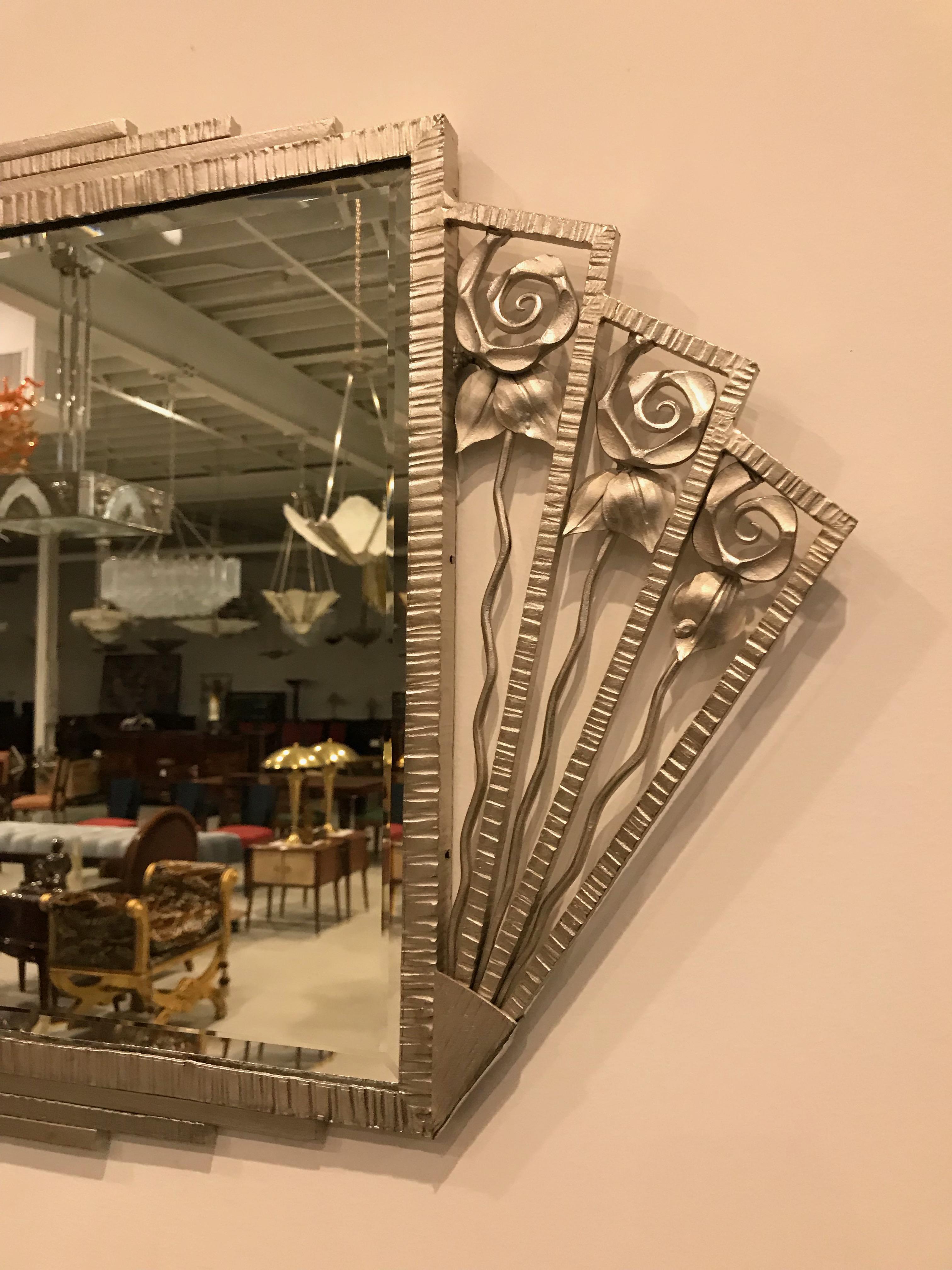 French Art Deco Nickel Wall Mirror 3