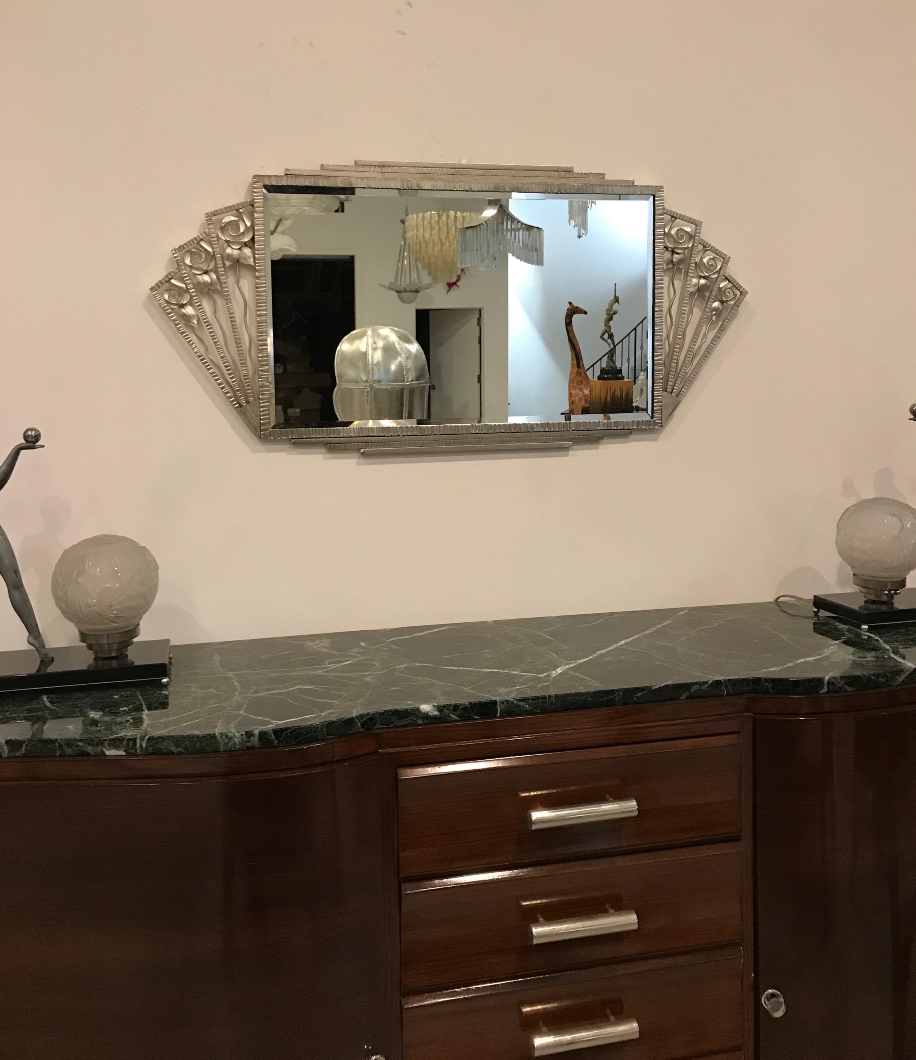 French Art Deco Nickel Wall Mirror 5