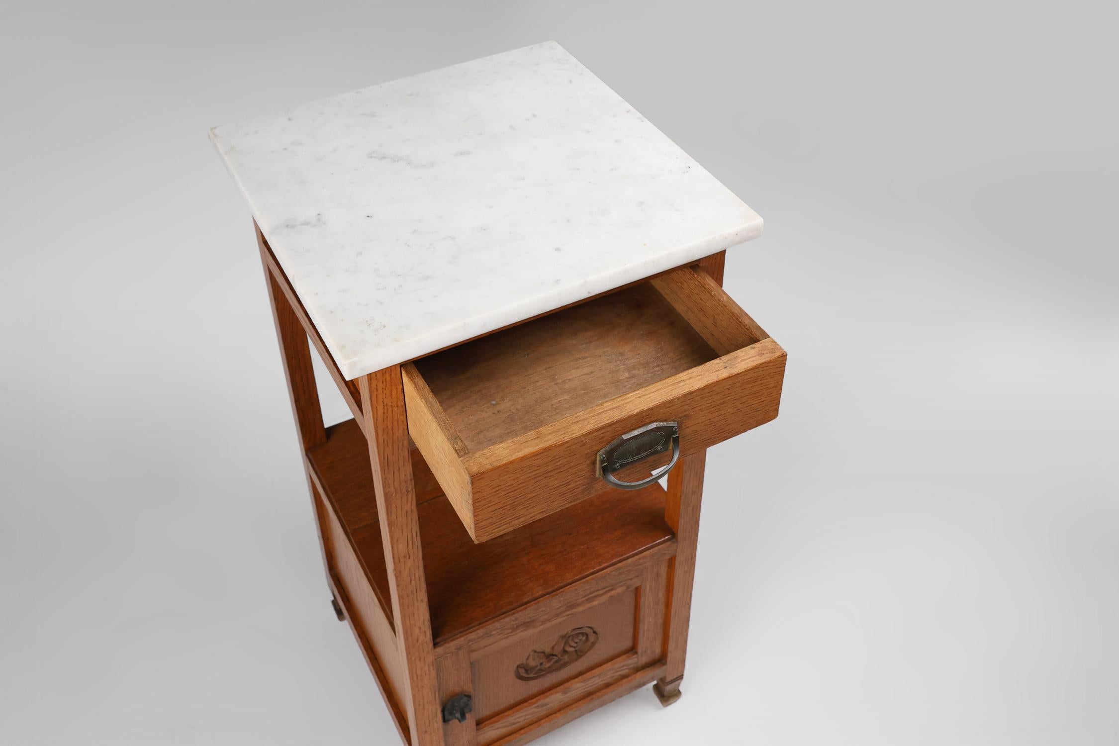 Early 20th Century French Art Deco Night Stand with carrara marble top, ca. 1920 For Sale