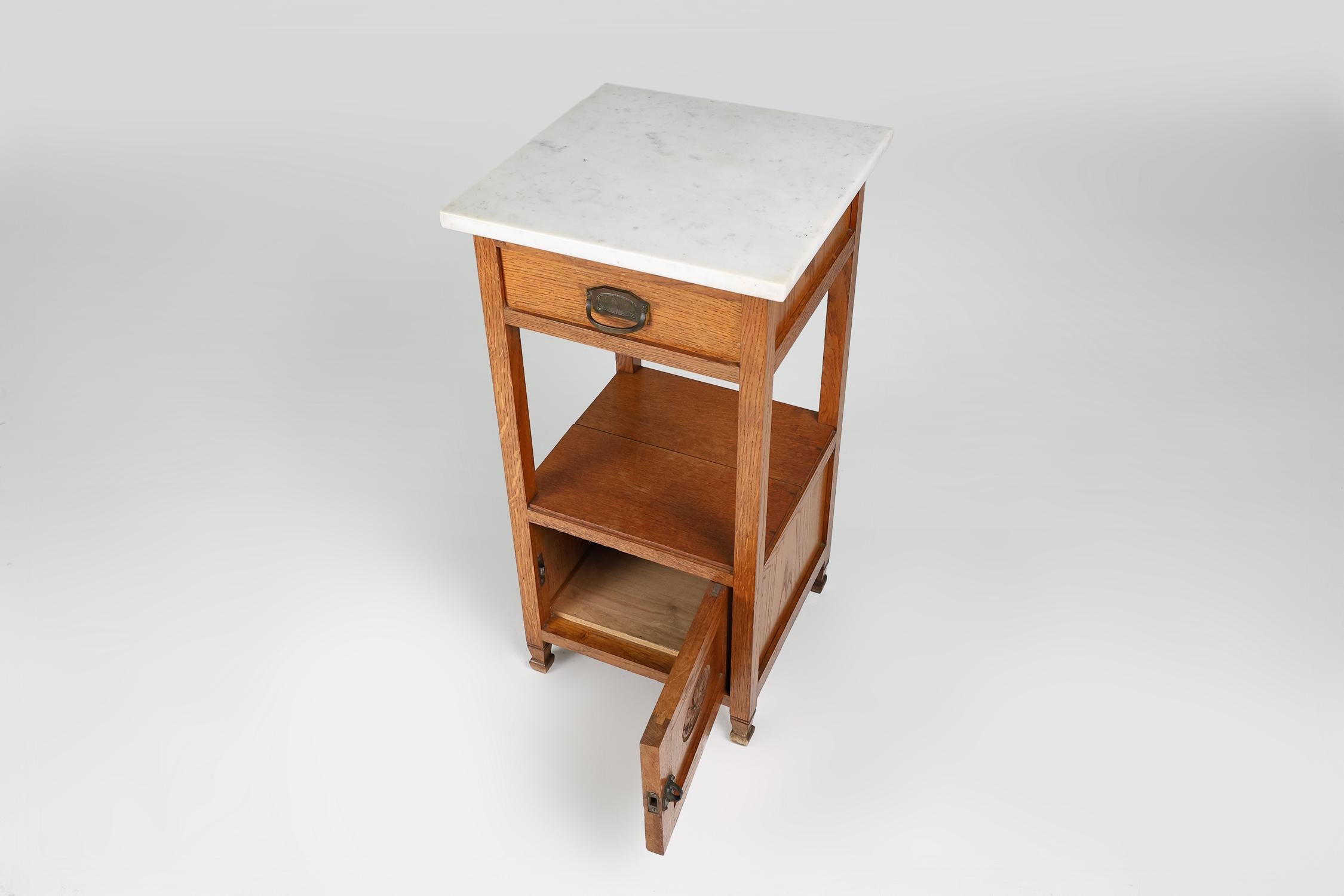 Carrara Marble French Art Deco Night Stand with carrara marble top, ca. 1920 For Sale