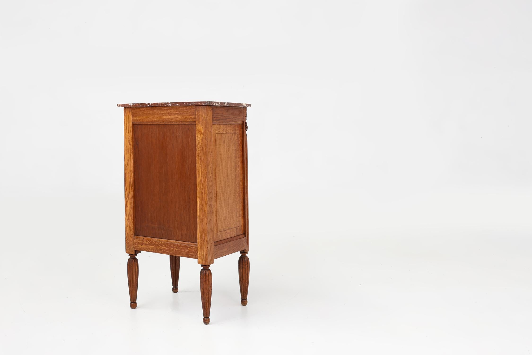 French Art Deco nightstand in oak with marble top, 1930s For Sale 6