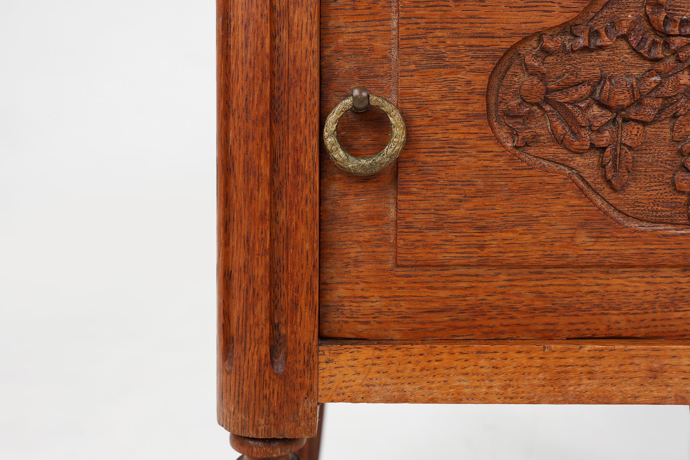 Mid-20th Century French Art Deco nightstand in oak with marble top, 1930s For Sale