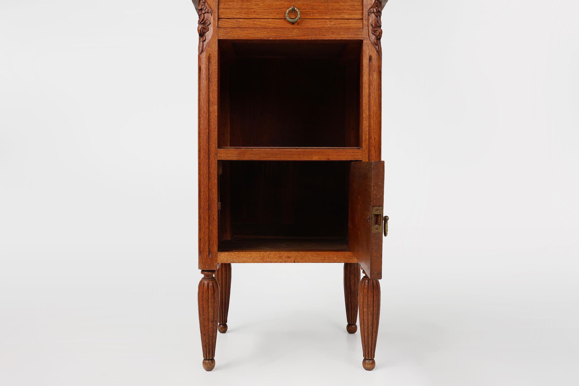 Marble French Art Deco nightstand in oak with marble top, 1930s For Sale