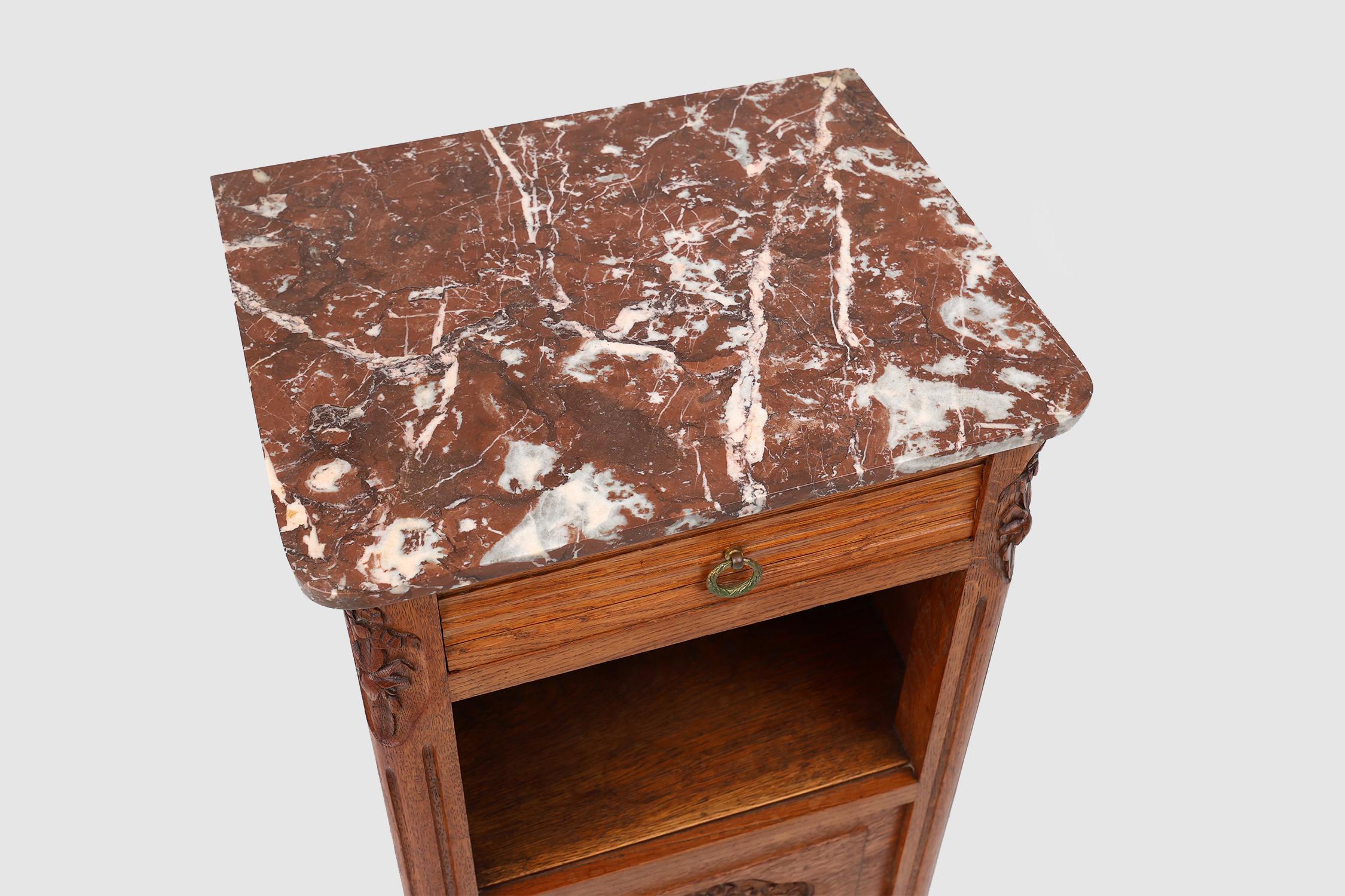 French Art Deco nightstand in oak with marble top, 1930s For Sale 2